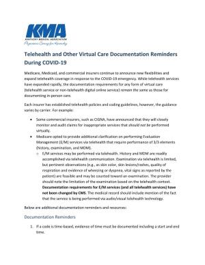 Telehealth and Other Virtual Care Documentation Reminders During COVID-19