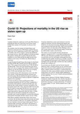 Covid-19: Projections of Mortality in the US Rise As States Open Up
