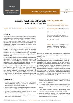 Executive Functions and Their Role in Learning Disabilities