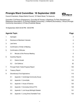 Pirongia Ward Committee Agenda 16 September 2020