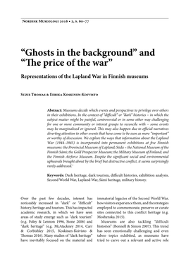 “Ghosts in the Background” and “The Price of the War” Representations of the Lapland War in Finnish Museums