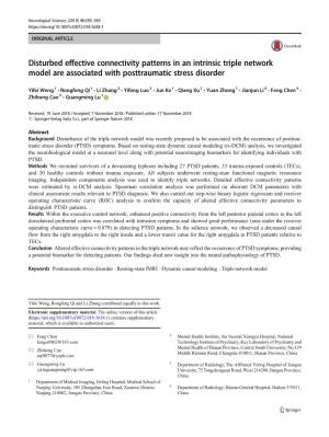 Disturbed Effective Connectivity Patterns in an Intrinsic Triple Network Model Are Associated with Posttraumatic Stress Disorder
