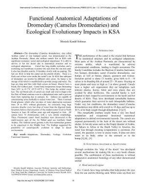 Functional Anatomical Adaptations of Dromedary (Camelus Dromedaries) and Ecological Evolutionary Impacts in KSA