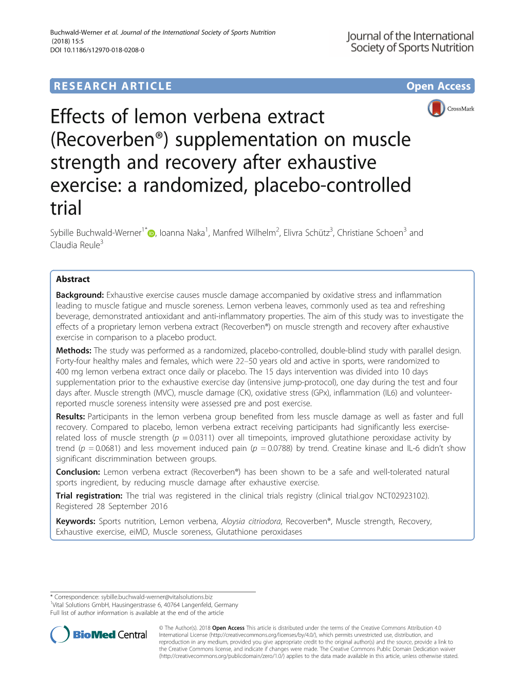 Effects of Lemon Verbena Extract (Recoverben®)