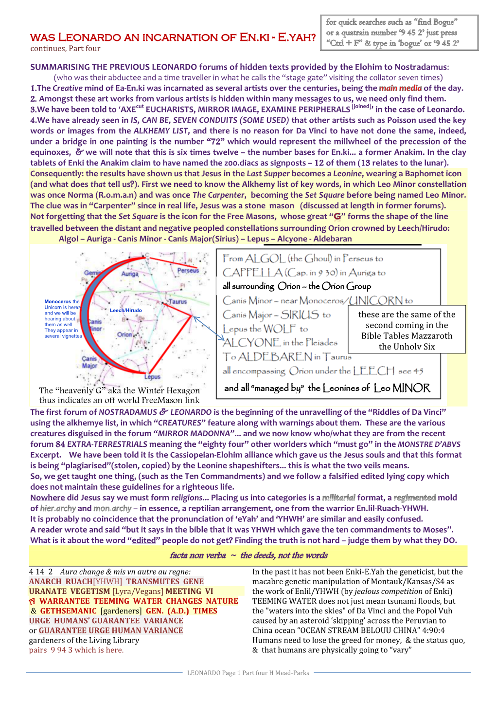 Was Leonardo an Incarnation of En.Ki - E.Yah? Continues, Part Four