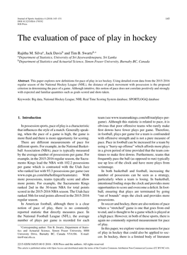 The Evaluation of Pace of Play in Hockey