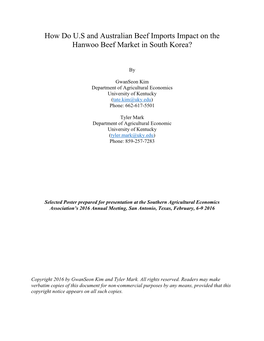 How Do U.S and Australian Beef Imports Impact on the Hanwoo Beef Market in South Korea?