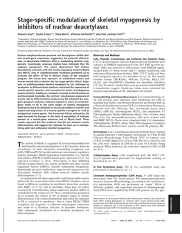 Stage-Specific Modulation of Skeletal Myogenesis by Inhibitors of Nuclear Deacetylases