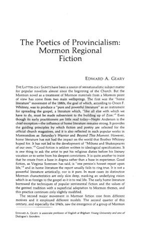 The Poetics of Provincialism: Mormon Regional Fiction