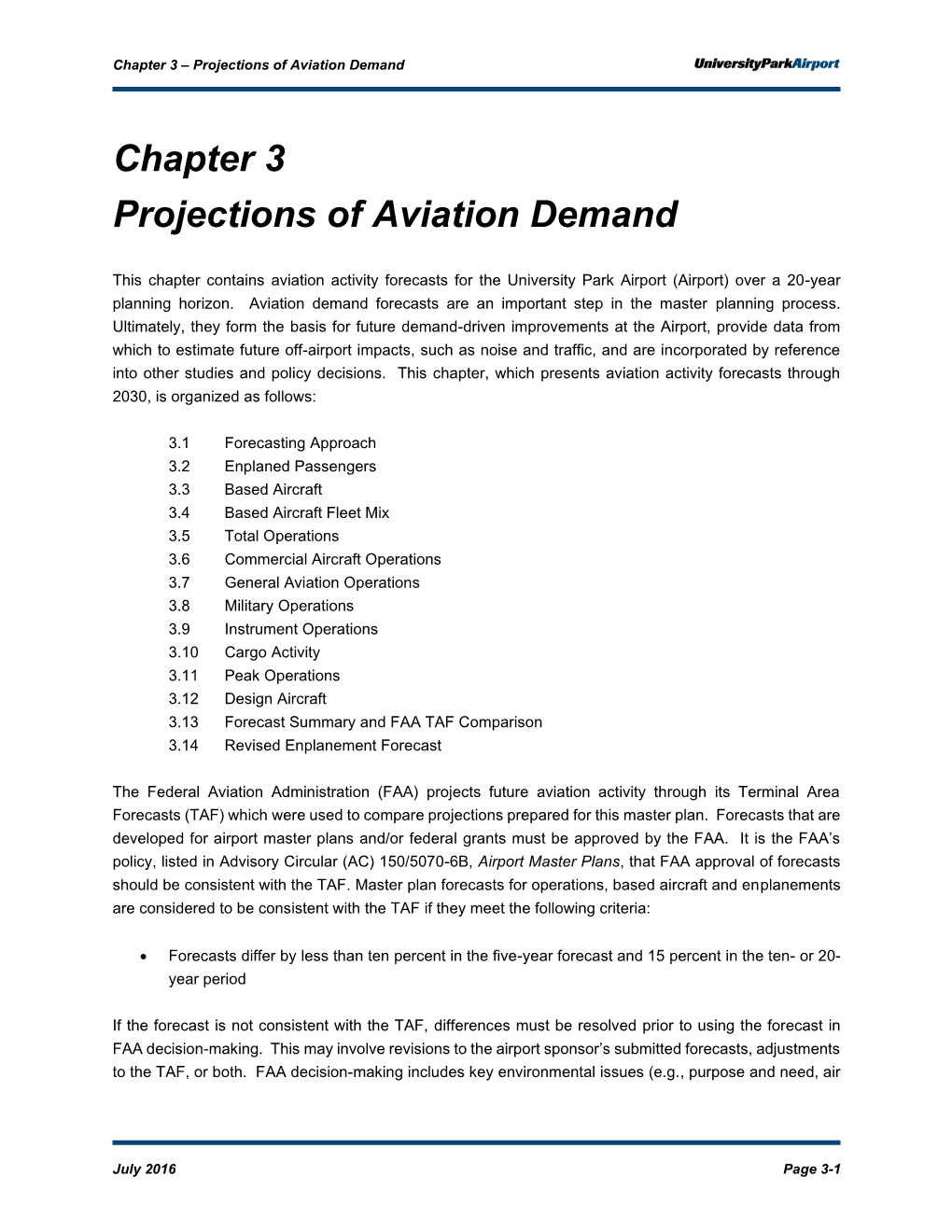 Chapter 3 – Projections of Aviation Demand