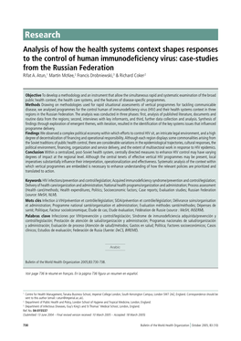Research Analysis of How the Health Systems Context Shapes Responses to the Control of Human Immunodeﬁciency Virus: Case-Studies from the Russian Federation Rifat A