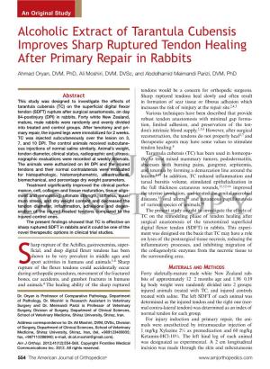 Alcoholic Extract of Tarantula Cubensis Improves Sharp Ruptured Tendon Healing After Primary Repair in Rabbits