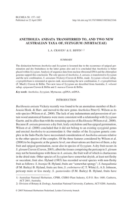 Anetholea ANISATA Transferred To, and Two New Australian Taxa Of, Syzygium (Myrtaceae)
