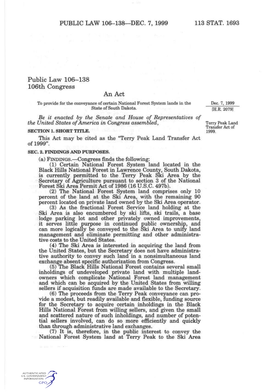Public Law 106-138 106Th Congress an Act to Provide for the Conveyance of Certain National Forest System Lands in the Dec