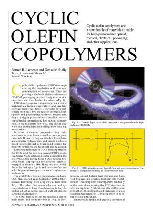 Ronald R. Lamonte and Donal Mcnally Vcyclic Olefin Copolymers