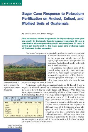 Sugar Cane Response to Potassium Fertilization on Andisol, Entisol, and Mollisol Soils of Guatemala