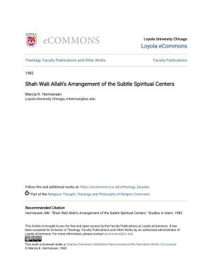 Shah Wali Allah's Arrangement of the Subtle Spiritual Centers
