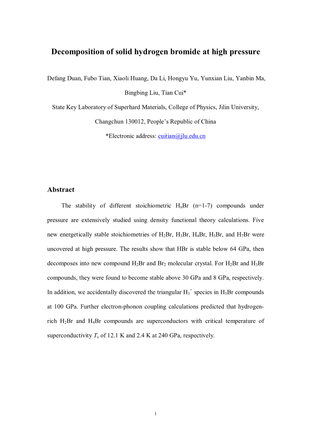 Decomposition of Solid Hydrogen Bromide at High Pressure