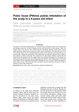 Pthirus Pubis) Infestation of the Scalp in a 4-Years Old Infant Dört Yaşındakı Infantta Skalpte Pubik Bit (Pthirus Pubis) Infestasyonu