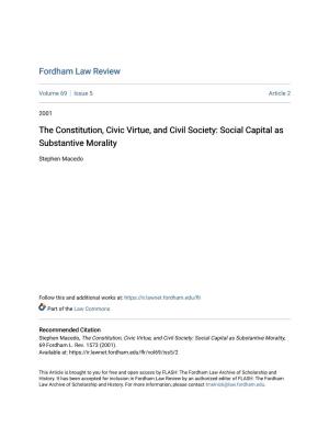 The Constitution, Civic Virtue, and Civil Society: Social Capital As Substantive Morality