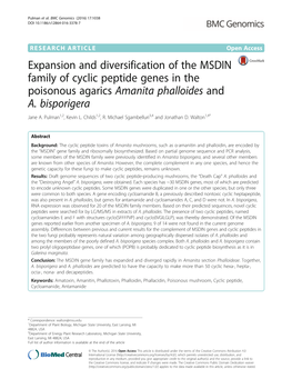 Expansion and Diversification of the MSDIN Family of Cyclic Peptide Genes in the Poisonous Agarics Amanita Phalloides and A