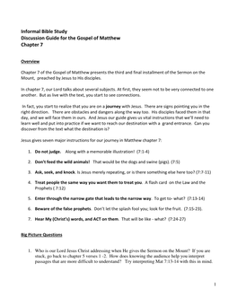 Informal Bible Study Discussion Guide for the Gospel of Matthew Chapter 7