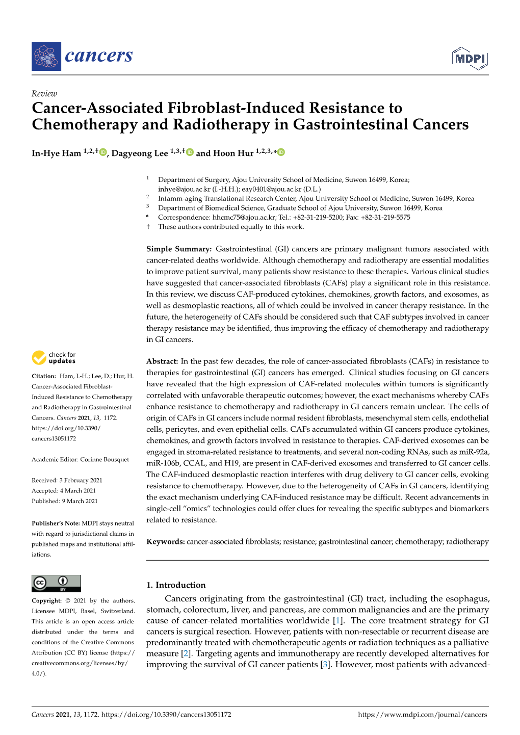 Cancer-Associated Fibroblast-Induced Resistance to Chemotherapy and Radiotherapy in Gastrointestinal Cancers