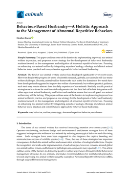 Behaviour-Based Husbandry—A Holistic Approach to the Management of Abnormal Repetitive Behaviors