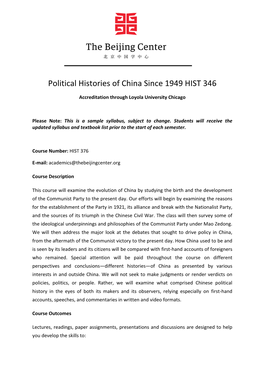Political Histories of China Since 1949 HIST 346