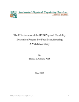 The Effectiveness of the IPCS Physical Capability Evaluation Process for Food Manufacturing a Validation Study