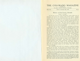 COLORADO MAGAZINE Published by the State Historical Society of Colorado