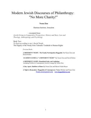 Modern Jewish Discourses of Philanthropy: "No More Charity!"