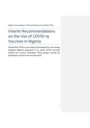 Interim Recommendations on the Use of COVID-19 Vaccines in Nigeria