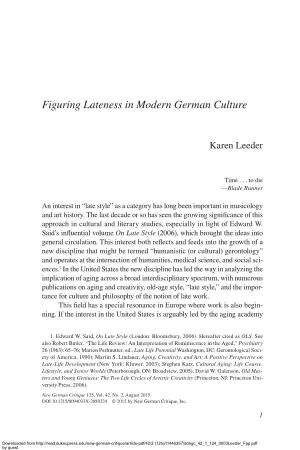 Figuring Lateness in Modern German Culture
