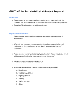 GNI Youtube Sustainability Lab Project Proposal
