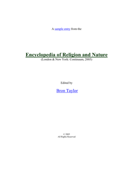 Encyclopedia of Religion and Nature (London & New York: Continuum, 2005)