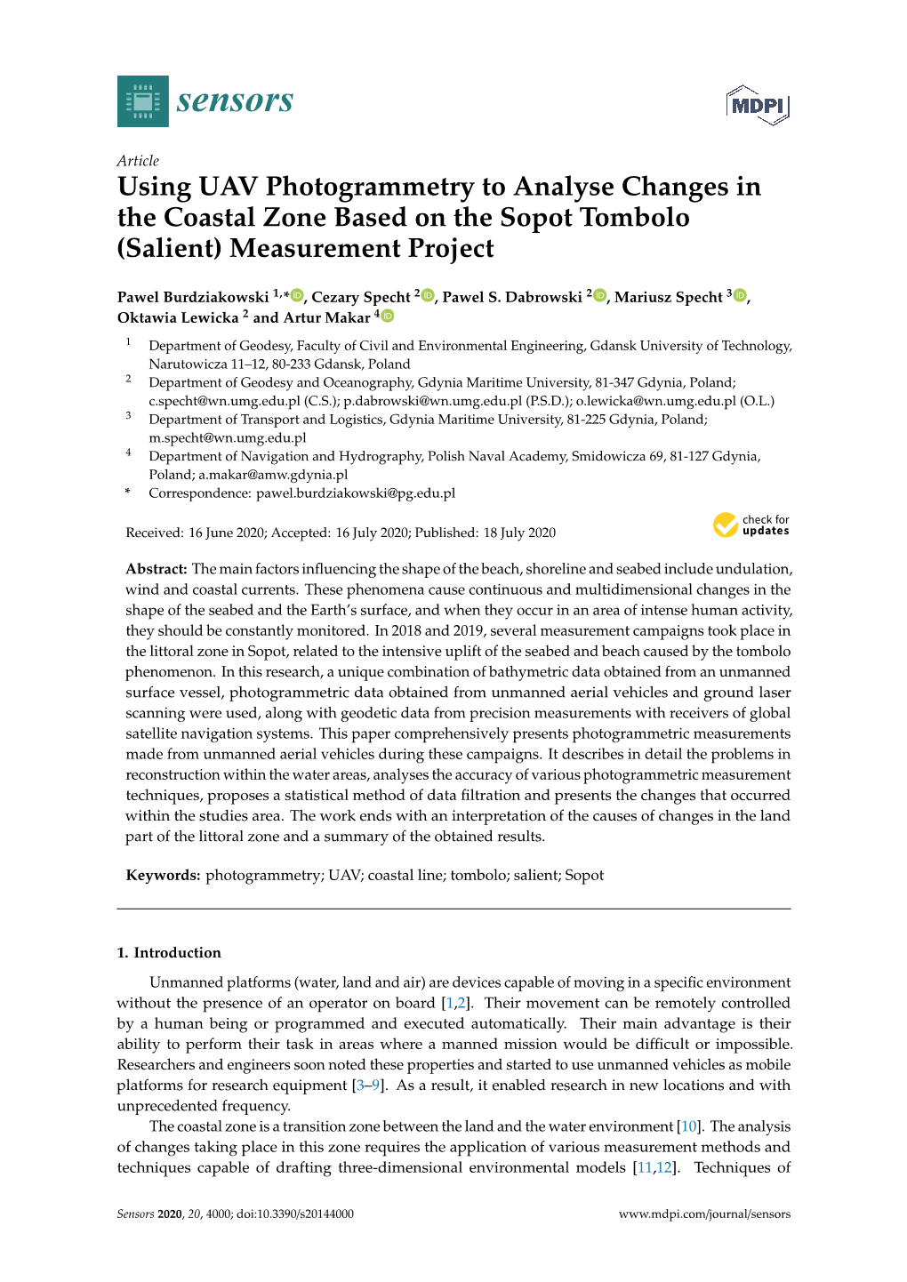 Using UAV Photogrammetry to Analyse Changes in the Coastal Zone Based on the Sopot Tombolo (Salient) Measurement Project