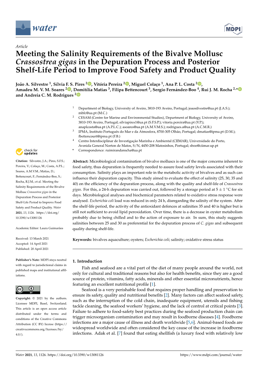 Meeting the Salinity Requirements of the Bivalve Mollusc Crassostrea