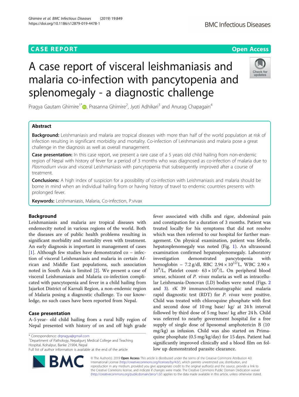 A Case Report of Visceral Leishmaniasis and Malaria Co-Infection With