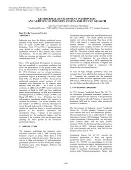 Geothermal Development in Indonesia: an Overview of Industry Status and Future Growth