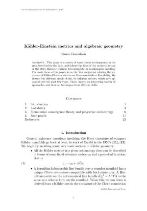 Kähler-Einstein Metrics and Algebraic Geometry