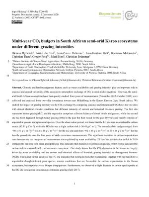 Multi-Year CO2 Budgets in South African Semi-Arid Karoo Ecosystems