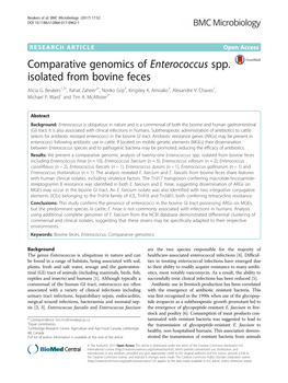 Comparative Genomics of Enterococcus Spp. Isolated from Bovine Feces Alicia G