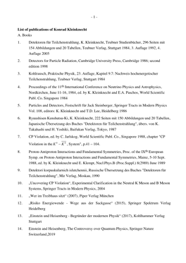 List of Publications of Konrad Kleinknecht A. Books 1