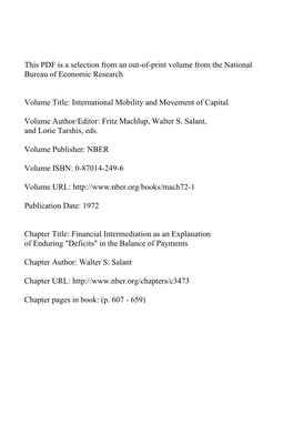 Financial Intermediation As an Explanation of Enduring "Deficits" in the Balance of Payments