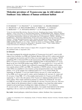 Molecular Prevalence of Trypanosoma Spp. in Wild Rodents of Southeast Asia: Inﬂuence of Human Settlement Habitat