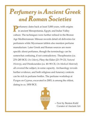 Perfumery in Ancient Greek and Roman Societies
