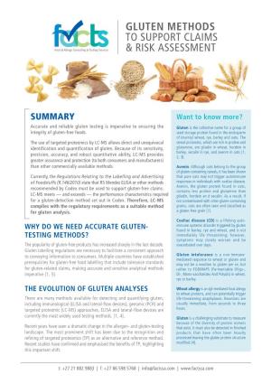 Gluten Methods to Support Claims & Risk Assessment