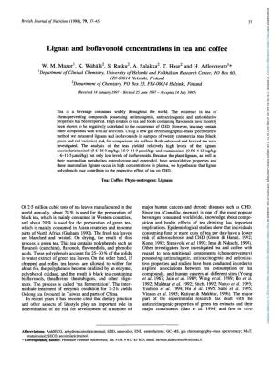 Lignan and Isoflavonoid Concentrations in Tea and Coffee