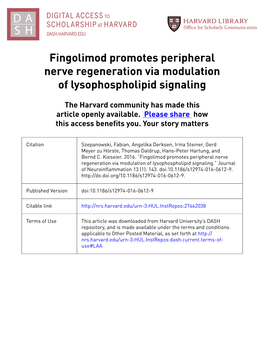 Fingolimod Promotes Peripheral Nerve Regeneration Via Modulation of Lysophospholipid Signaling